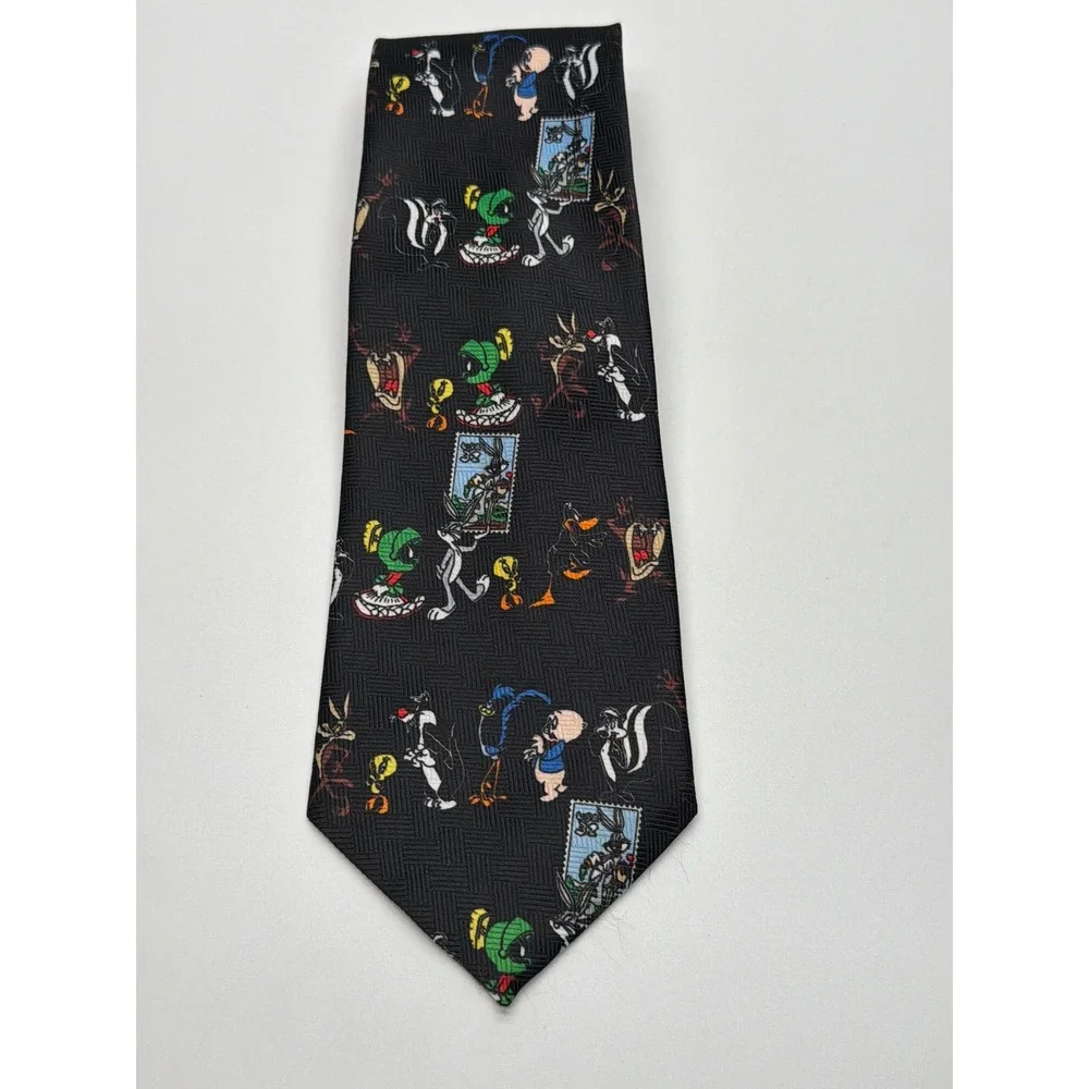 Vintage 1997 Looney‎ Tunes Stamp Collection Black Silk Feel Character Tie